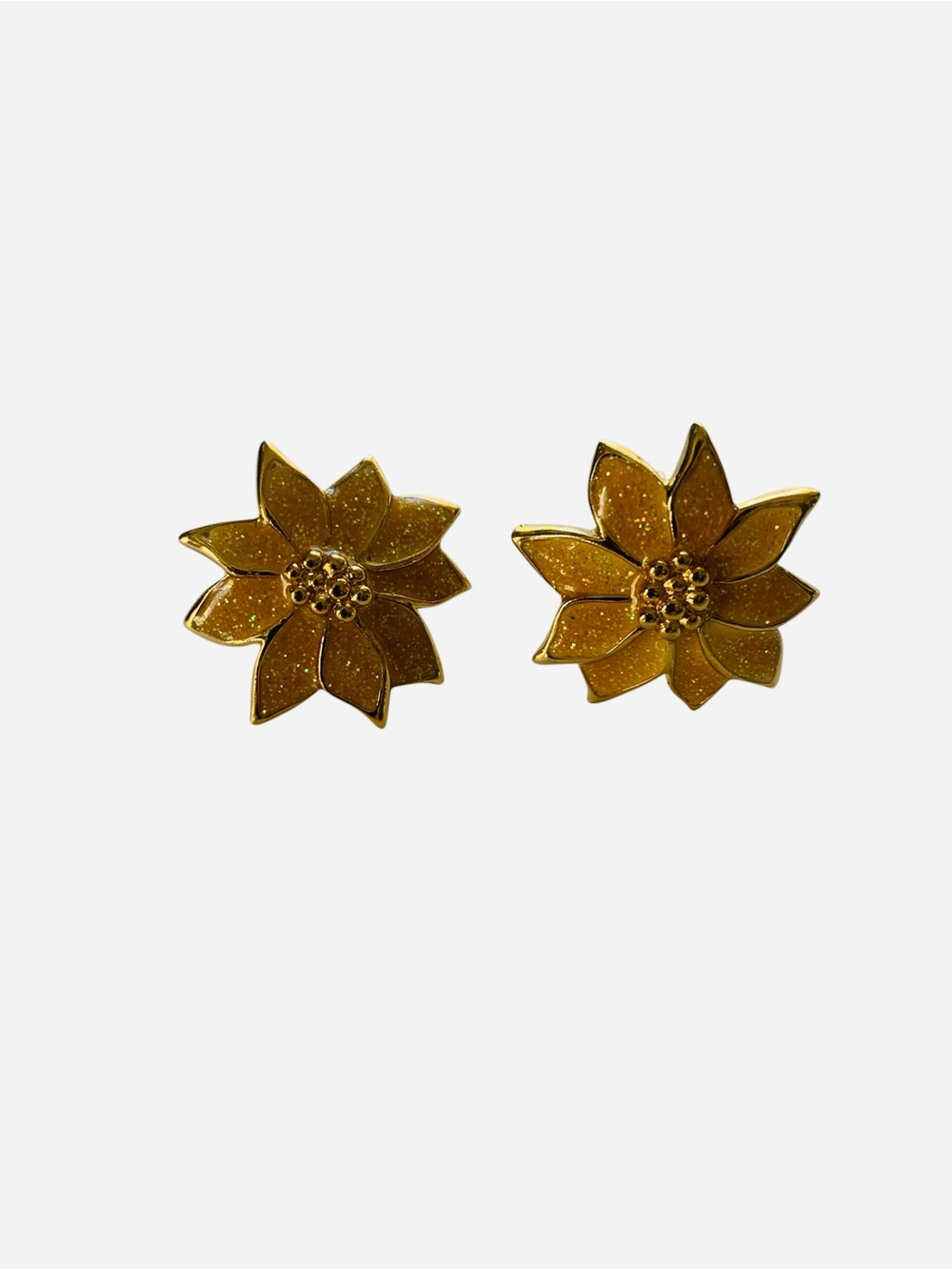 Vintage Avon Poinsettia Glitter Gold Earrings Clip On